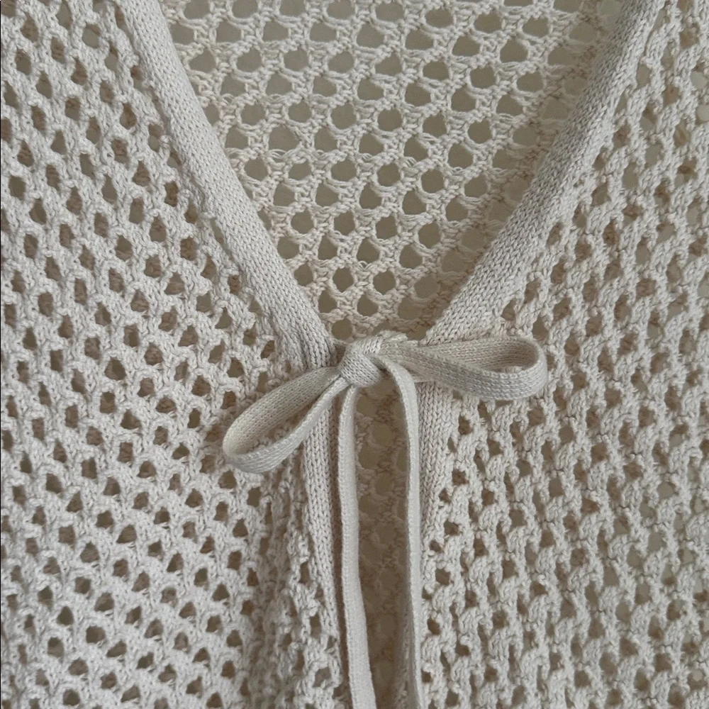American Eagle Outfitters Open-Knit Tie-Front Cardigan in Beige S - Picture 2 of 8